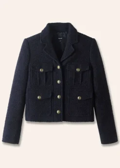 New ME+EM Italian Boucl Military Crop Jacket Navy