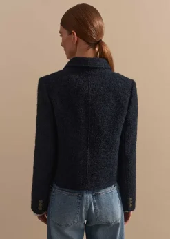New ME+EM Italian Boucl Military Crop Jacket Navy