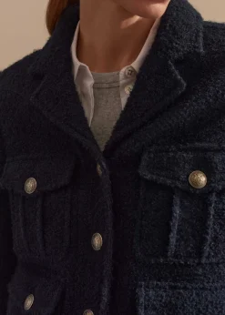 New ME+EM Italian Boucl Military Crop Jacket Navy