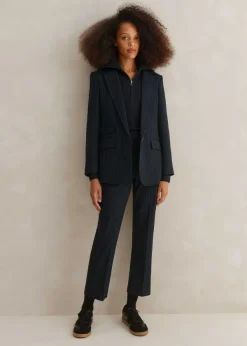 Clearance ME+EM Italian Pinstripe Slim Crop Trouser Navy/Charcoal