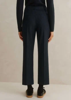Clearance ME+EM Italian Pinstripe Slim Crop Trouser Navy/Charcoal