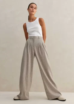 Clearance ME+EM Italian Pinstripe Wide-Leg Trouser Pale Grey/Chalk