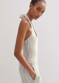Discount ME+EM Jacquard Halterneck Top Blue/Cream
