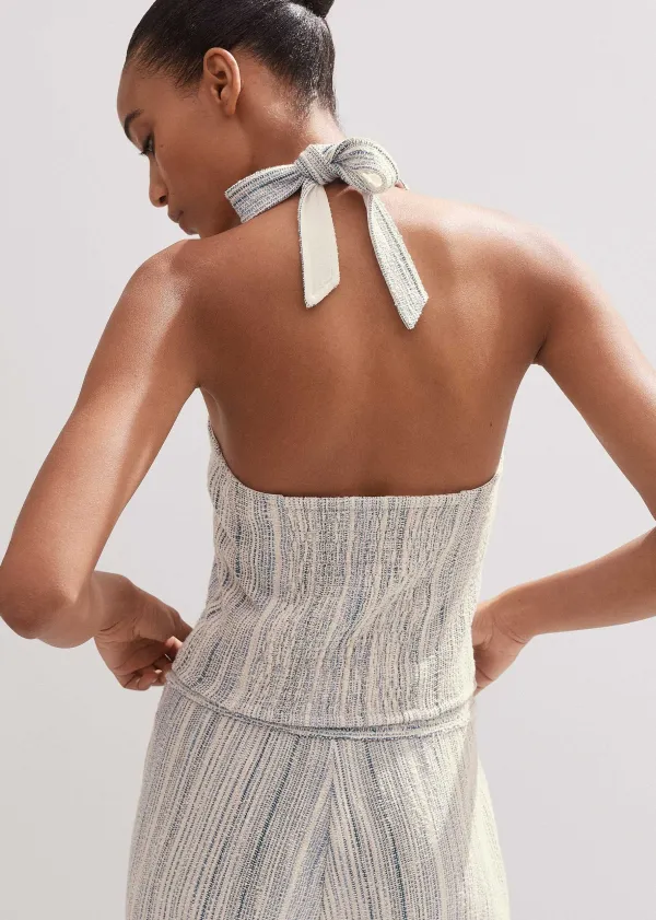 Discount ME+EM Jacquard Halterneck Top Blue/Cream