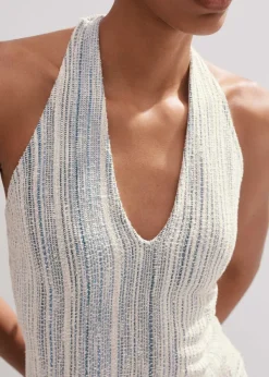 Discount ME+EM Jacquard Halterneck Top Blue/Cream