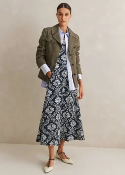 New ME+EM Jacquard Jersey Midi Dress Navy/Soft White