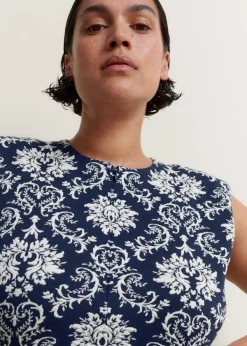 New ME+EM Jacquard Jersey Midi Dress Navy/Soft White