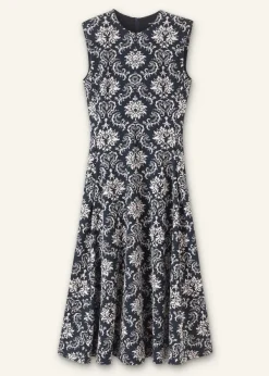 New ME+EM Jacquard Jersey Midi Dress Navy/Soft White