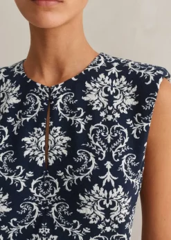 New ME+EM Jacquard Jersey Midi Dress Navy/Soft White