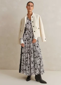 Clearance ME+EM Lace Flower Print Shirt Maxi Dress + Belt Black/Pink/Cream