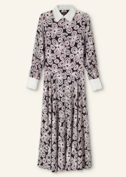 Clearance ME+EM Lace Flower Print Shirt Maxi Dress + Belt Black/Pink/Cream