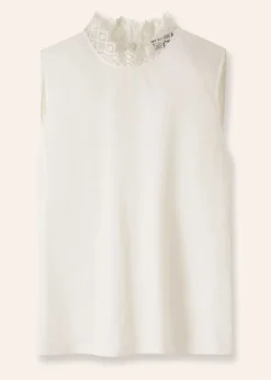 Discount ME+EM Lace Trim Crew Neck Layering Tank Soft White
