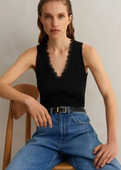 Best ME+EM Lace Trim V Neck Layering Tank Black
