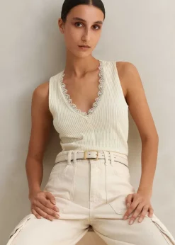 Discount ME+EM Lace Trim V Neck Layering Tank Cream