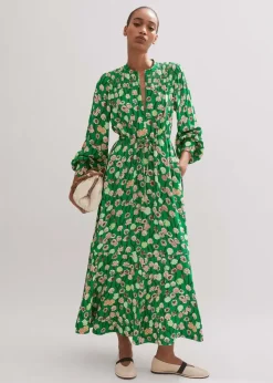Outlet ME+EM Lantana Flower Print Drawstring Maxi Dress Green/Pink/Multi