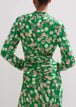 Outlet ME+EM Lantana Flower Print Midi Dress Green/Pink/Multi
