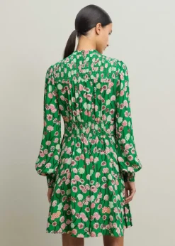 New ME+EM Lantana Flower Print Short Boho Dress Green/Pink/Multi