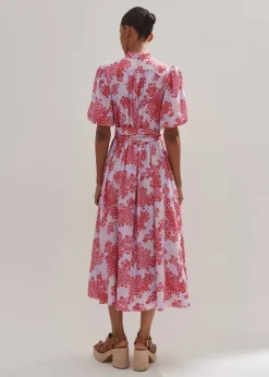 Best ME+EM Layered Violets Print Midi Dress + Belt Purple/Pink/Cream