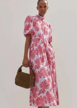 Best ME+EM Layered Violets Print Midi Dress + Belt Purple/Pink/Cream