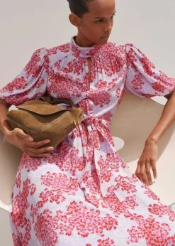 Best ME+EM Layered Violets Print Midi Dress + Belt Purple/Pink/Cream