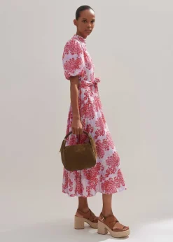 Best ME+EM Layered Violets Print Midi Dress + Belt Purple/Pink/Cream