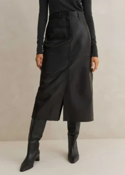 Discount ME+EM Leather Midi Skirt Black