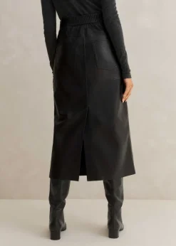 Discount ME+EM Leather Midi Skirt Black
