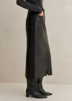 Discount ME+EM Leather Midi Skirt Black
