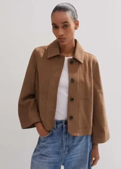 Best ME+EM Leather Wide Sleeve Swing Jacket Toffee