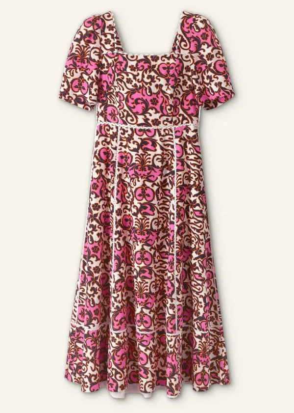 Best ME+EM Linen-Blend Baroque Print Midi Dress Light Cream/Black/Pink