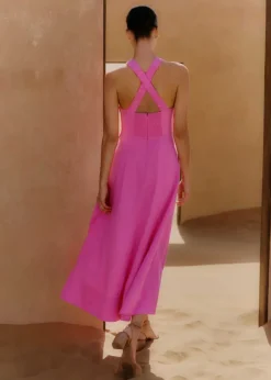 New ME+EM Linen-Blend Crossover Maxi Dress Ultra Pink