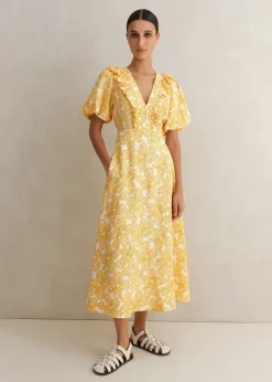 Best ME+EM Linen-Blend Lace Print Midi Dress Light Cream/Yellow/Red