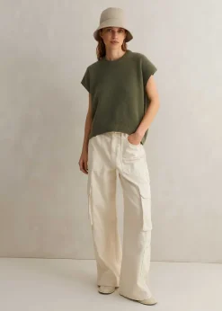 New ME+EM Lofty Cashmere Relaxed Curved Hem Vest Light Khaki
