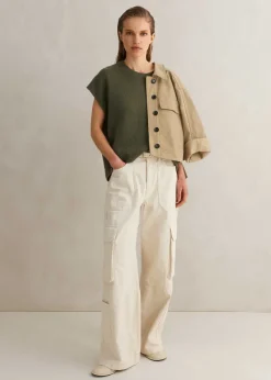 New ME+EM Lofty Cashmere Relaxed Curved Hem Vest Light Khaki