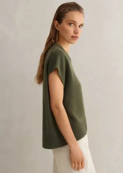 New ME+EM Lofty Cashmere Relaxed Curved Hem Vest Light Khaki