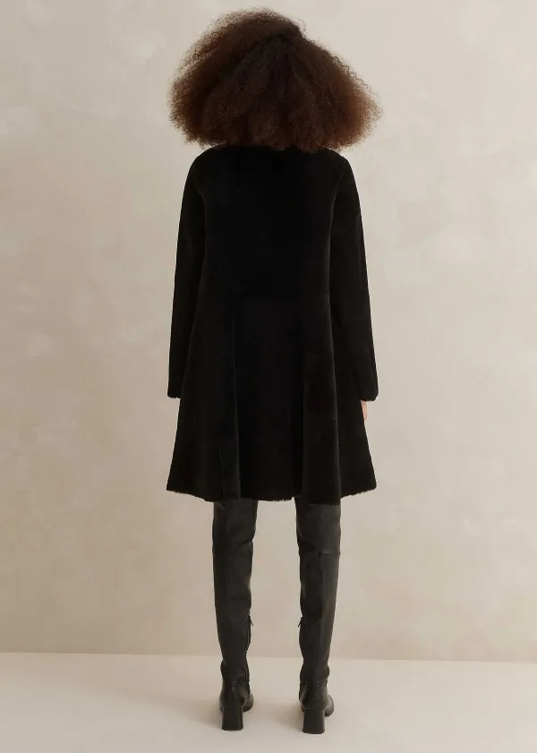 Outlet ME+EM Luxe Shearling Leather Mix Swing Coat Black