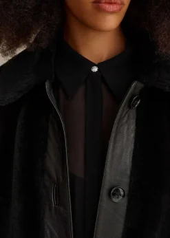 Outlet ME+EM Luxe Shearling Leather Mix Swing Coat Black