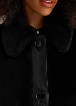 Outlet ME+EM Luxe Shearling Leather Mix Swing Coat Black