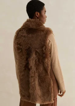 Best ME+EM Luxe Toscana Shearling Long Gilet Tan