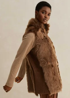 Best ME+EM Luxe Toscana Shearling Long Gilet Tan