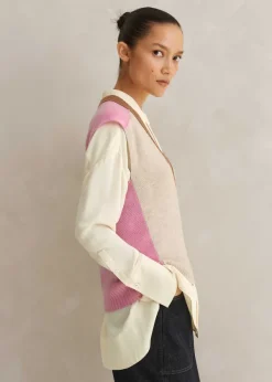 ME+EM Merino Cashmere Colour Block Vest Oatmeal Multi