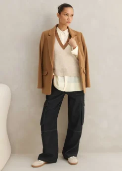 ME+EM Merino Cashmere Colour Block Vest Oatmeal Multi