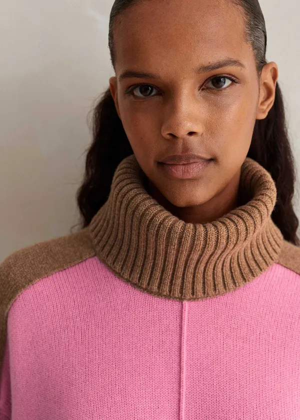 ME+EM Merino Cashmere Colour Block Jumper + Snood Camel/Pink