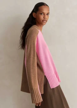 ME+EM Merino Cashmere Colour Block Jumper + Snood Camel/Pink