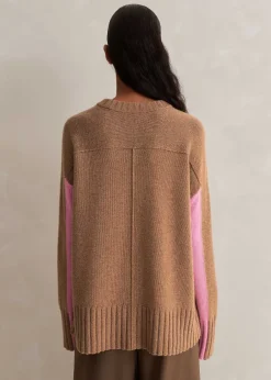 ME+EM Merino Cashmere Colour Block Jumper + Snood Camel/Pink