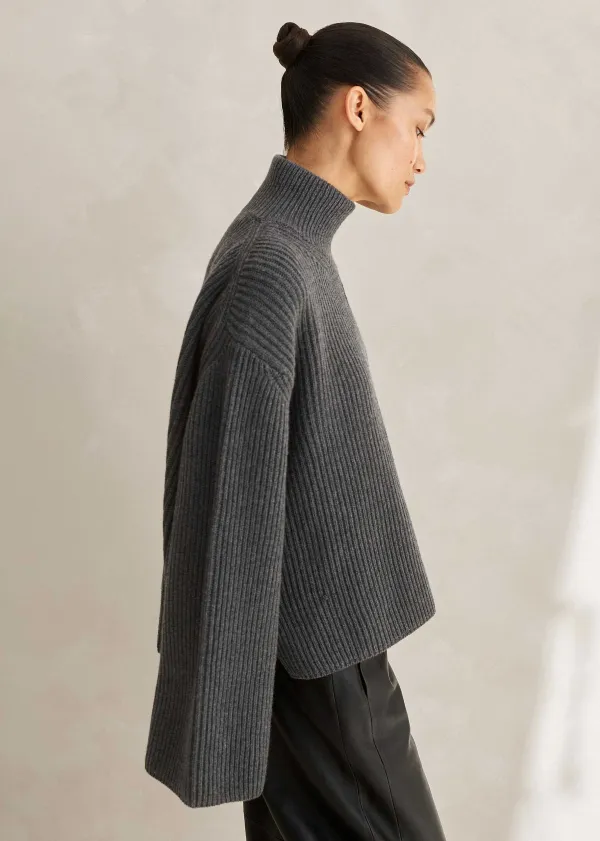 Best ME+EM Merino Cashmere Crop Half Zip Jumper Charcoal