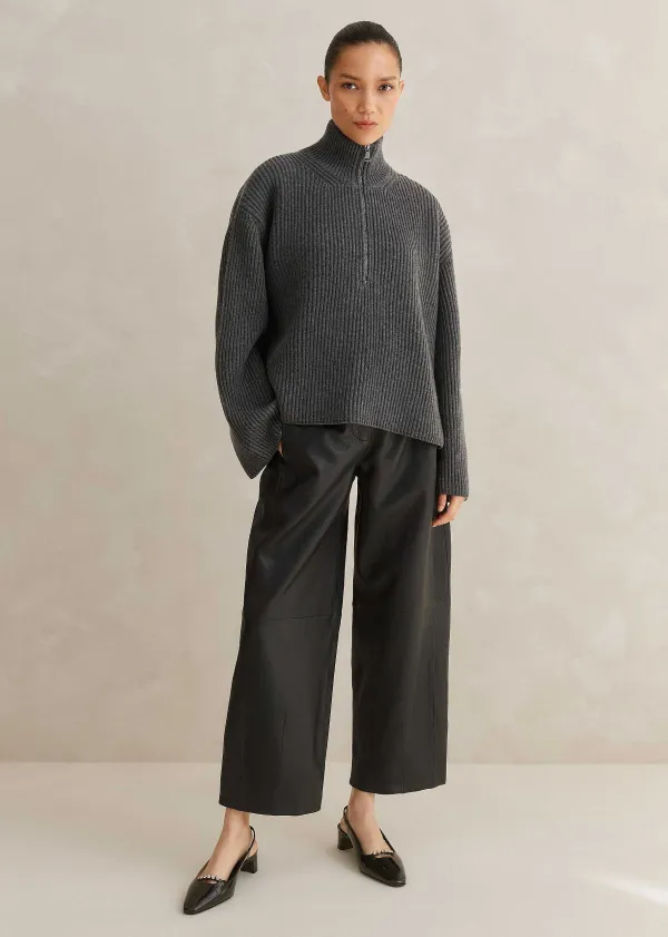 Best ME+EM Merino Cashmere Crop Half Zip Jumper Charcoal