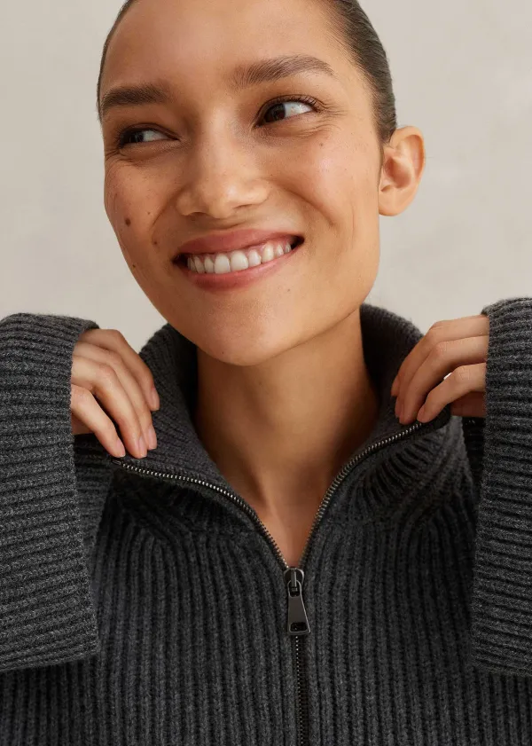 Best ME+EM Merino Cashmere Crop Half Zip Jumper Charcoal