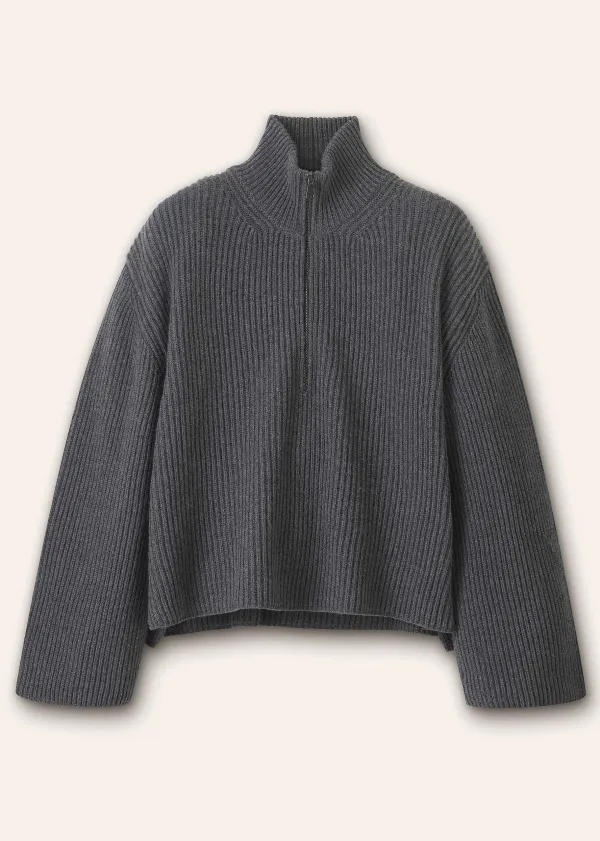 Best ME+EM Merino Cashmere Crop Half Zip Jumper Charcoal