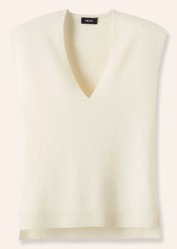 ME+EM Merino Cashmere Relaxed V Neck Vest Cream